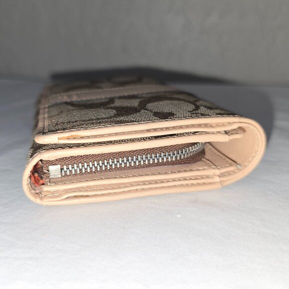 Coach Signature Canvas & Leather Khaki Brown Wallet Bifold Zip Coin Compartment - Picture 11 of 11